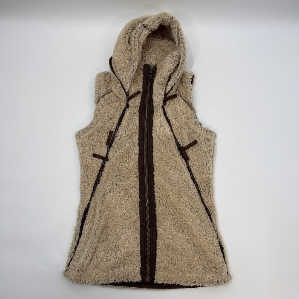 Kuhl Womens Size XS Flight Vest Tan Hooded High Pile Fleece Full Zip